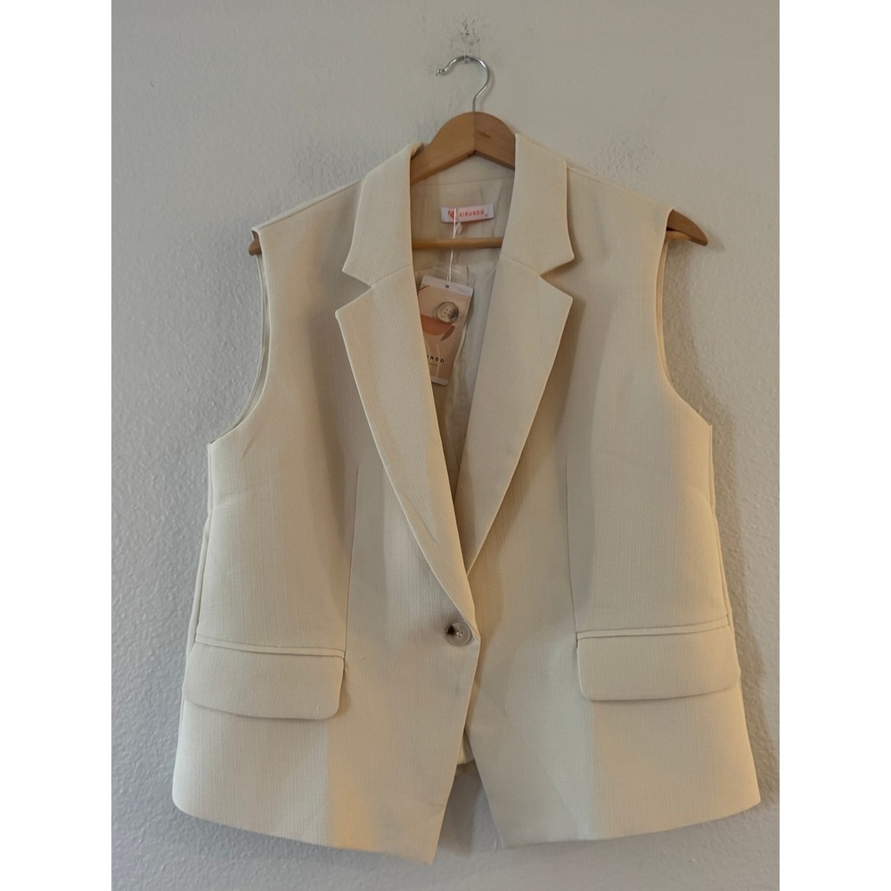 Kirundo Sleeveless Blazer Vest Notched Lapel Single Button Size M Cream NWT New